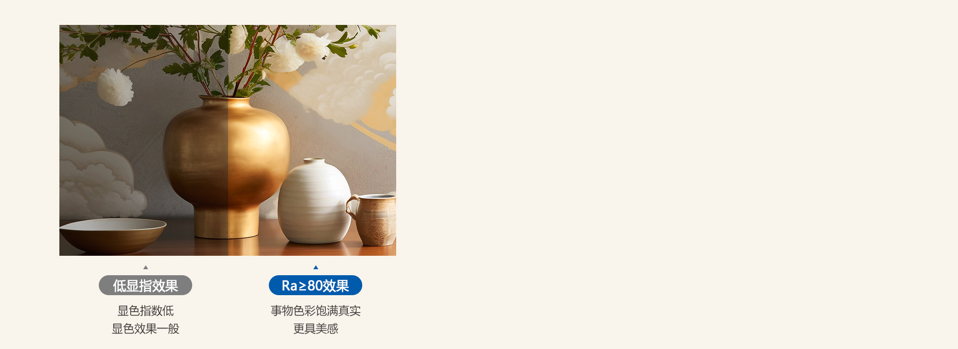 看見本真之美 顯色指數(shù)Ra≥80，光線...